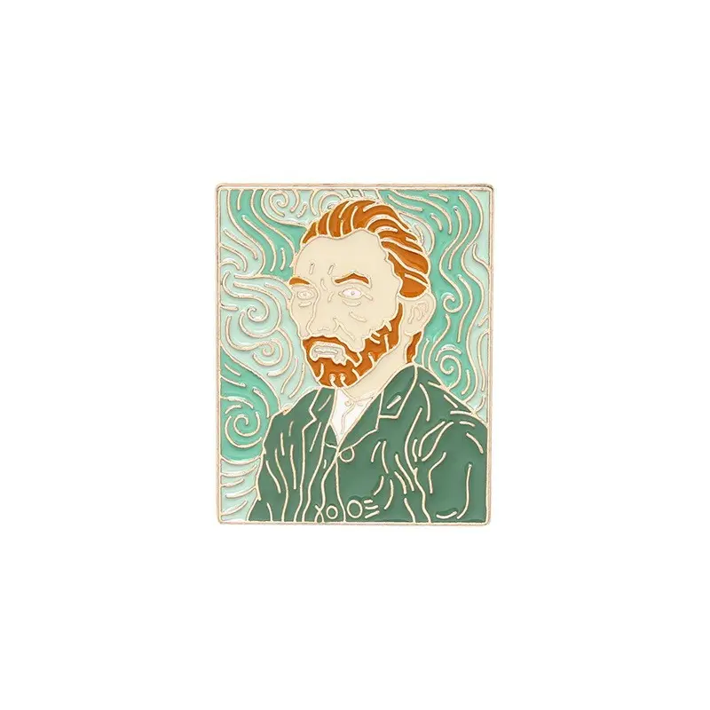 Nuevo diseño DIY recuerdo broche metal esmalte pin dibujo Van Gogh accesorios insignia