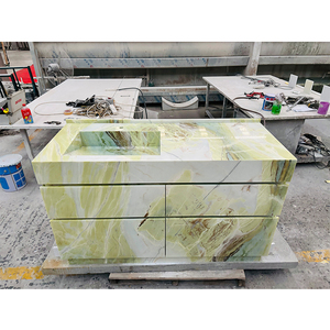 现代浴室梳妆台储物手工制作4抽屉水槽梦想绿色大理石家具定制木质底座洗手盆 - Product Image 1