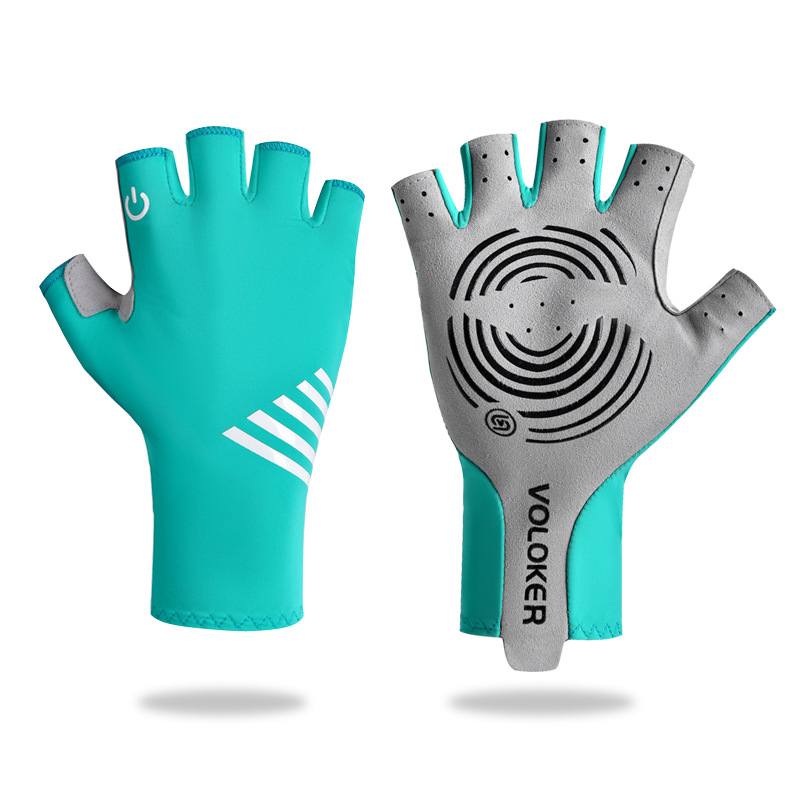 Gants demi-doigts en sergé - Bleu lac