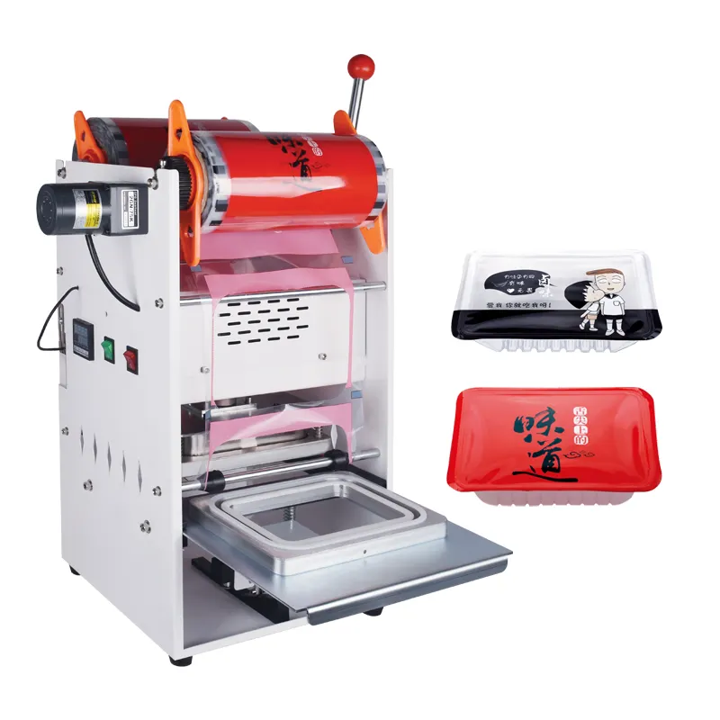 Handmatige Rolfolie Fast Food Pakket Vierkante Afhaalbox Sealer Plastic Folie Afdichting Machines Met Hoge Kwaliteit