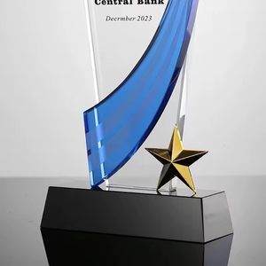 New Personalized Annual <strong>Awards</strong> Outstanding Employee Team Sales Crystal <strong>Award</strong> Trophy with Gold Star - Product Image 3