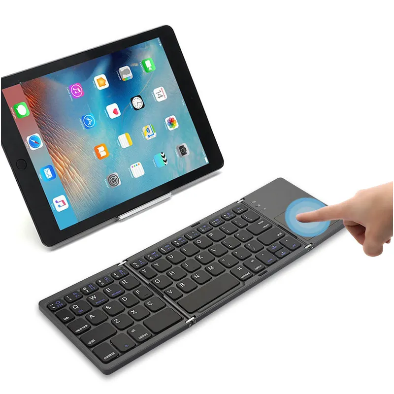 Touchpad sem fio dobrável teclado 3 níveis, para ipad ios android tablet pc celular portátil dobrável teclado