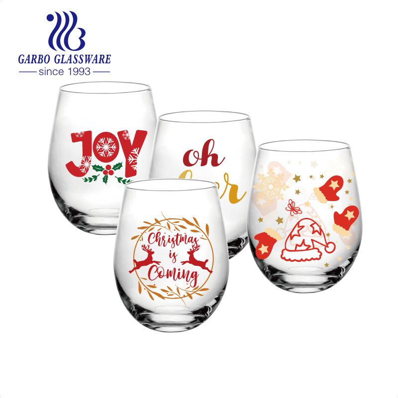 18oz Machine Pressed Blue Glass Tumbler wine Glass water Cups with decals as gift