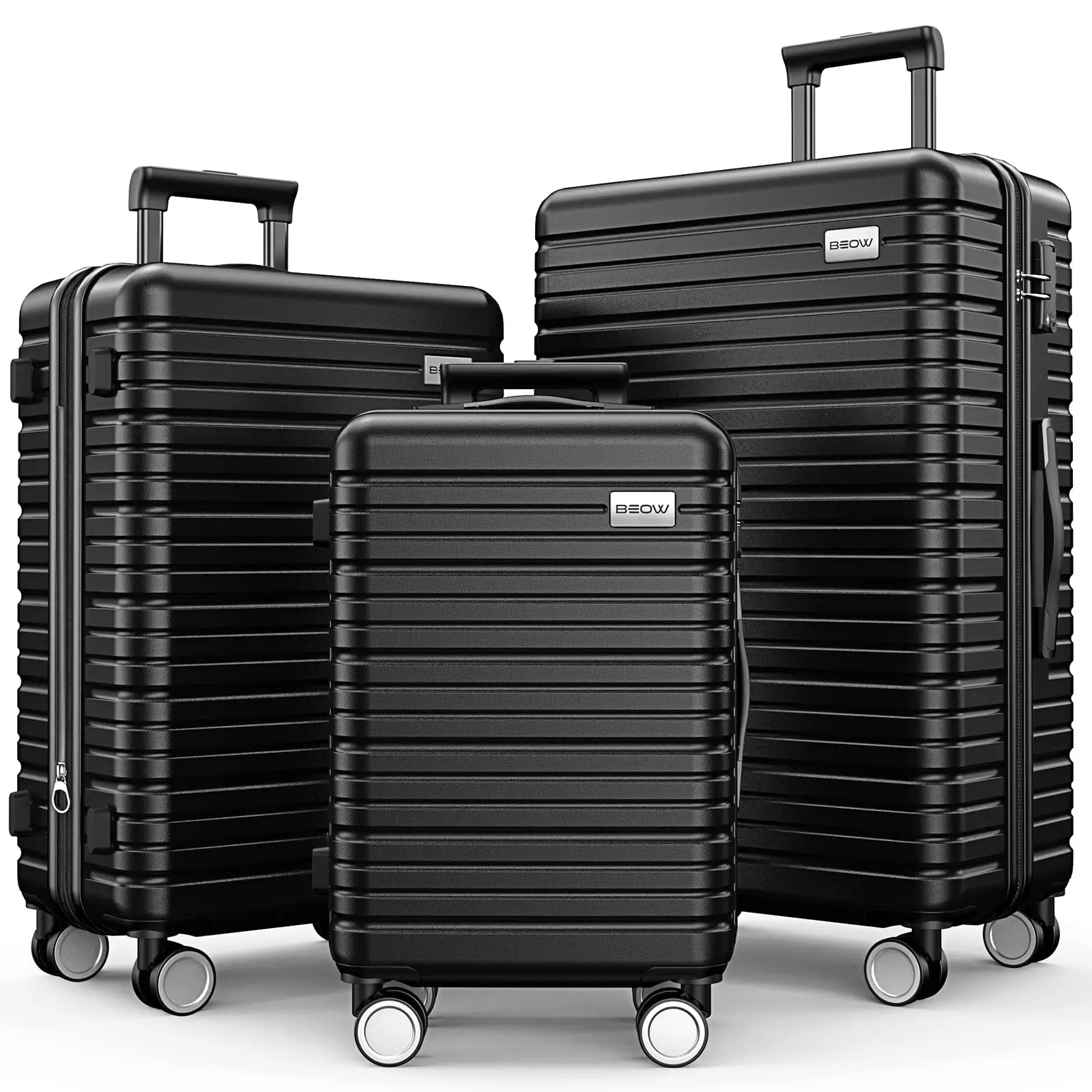 Set di valigie valigie leggere espandibili con ruote PC + ABS bagaglio da viaggio durevole TSA Lock grigio 3 pezzi