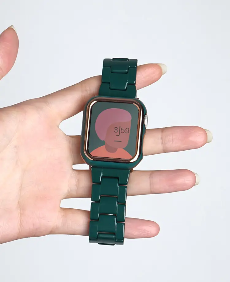 IVANHOE สายนาฬิกา Apple Watch 6 5 4 3 SE,สายรัดข้อมือเรซินพร้อมเคสขนาด45มม. 41มม. สายสแตนเลสสตีล