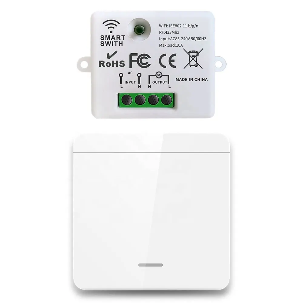 Tuya WiFi RF interrupteur intelligent interrupteur de lumière 110V 220V disjoncteur Module de minuterie et interrupteur mural sans fil pour ampoule de lampe LED(1 + 1 ensemble)