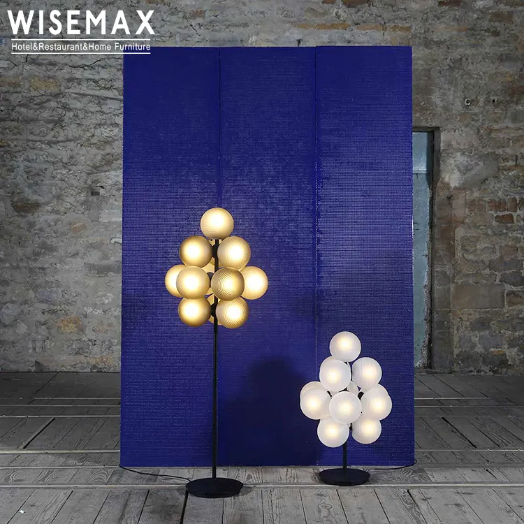 WISEMAX mobilya Modern ev dekor mor üzüm şekli metal çerçeve zemin lambası yuvarlak cam abajur avize oturma odası için