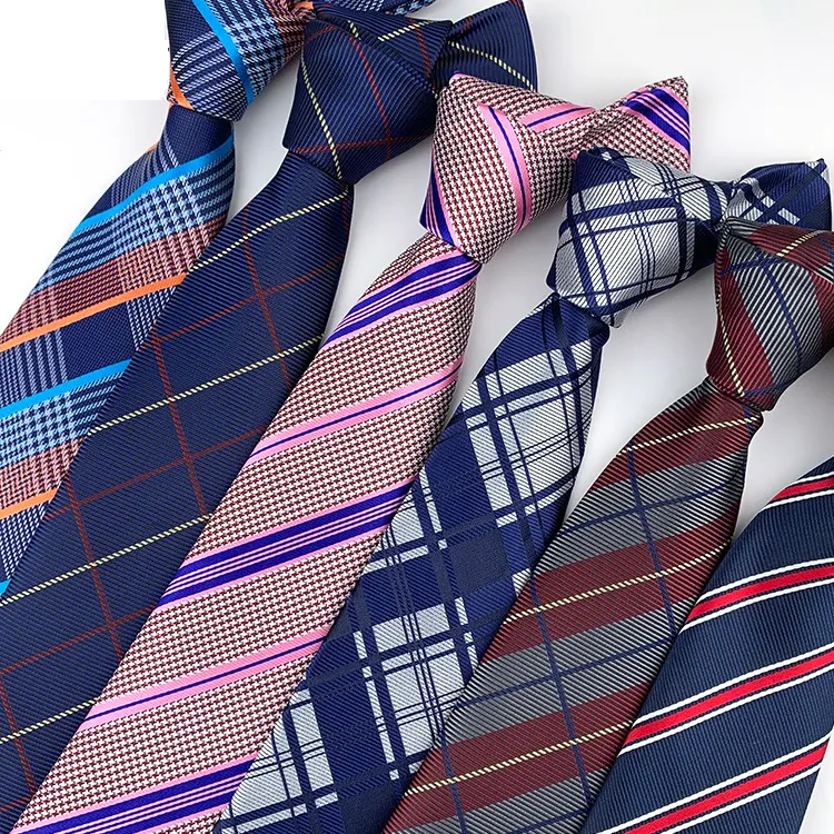 Toptan jakarlı çizgili ekose Paisley kravat 8cm Polyester erkek dar kravat sıska smokin takım gömlek hediye erkekler için aksesuar