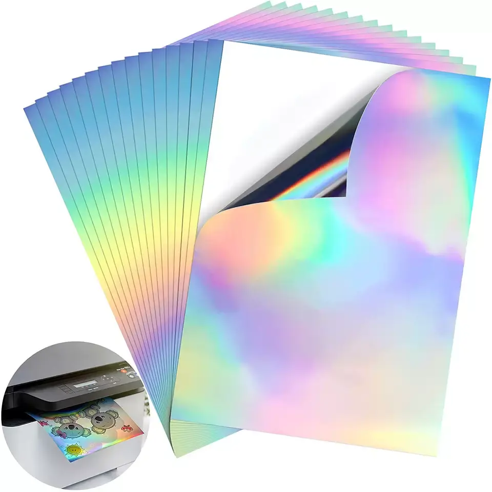 Papel adhesivo de vinilo imprimible arco iris 10 hojas、papel holografico不浸透性、etiquetas autoadhesivas para manualidade
