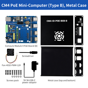 Raspberry Pi Compute Module 4 IO-Karte mit PoE-Funktion-Typ B Optionales Metallgehäuse-Lüfter-Netzteil für alle CM4-Varianten