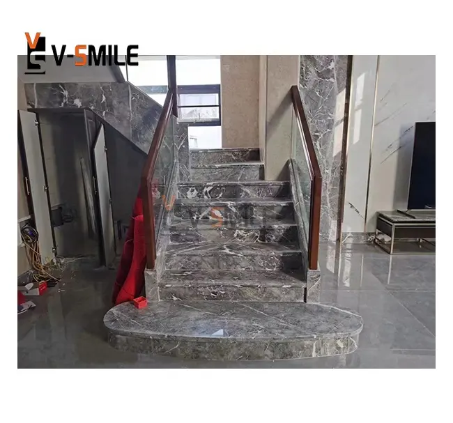 Suelo de mármol gris Calatatte de piedra natural personalizado, baldosas de escalera, escalera flotante