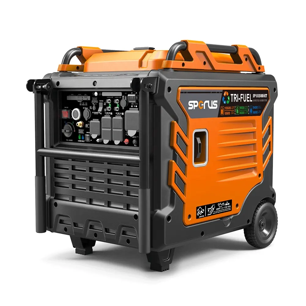 เครื่องกําเนิดไฟฟ้า Tri-Fuel 10.5KW 9.5KW 8.4KW เครื่องกําเนิดไฟฟ้าเบนซินอินเวอร์เตอร์พร้อมที่จับและล้อ