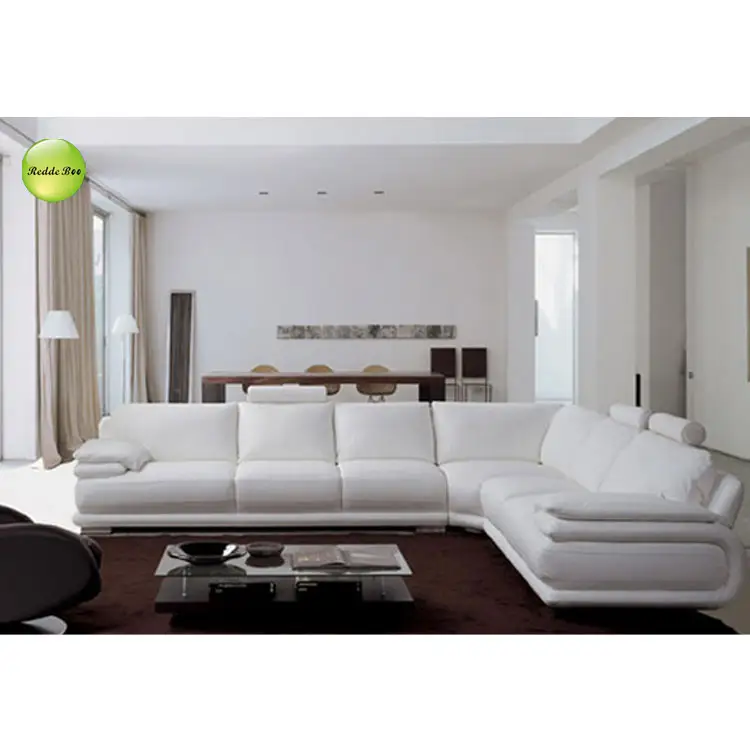 غرفة المعيشة الأبيض أريكة زاوية مصنوعة من الجلد تصاميم 711