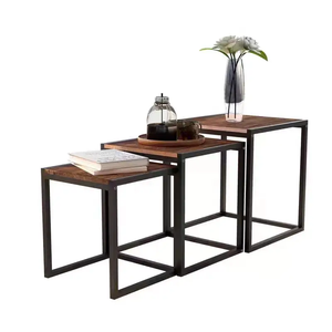 Modern Stable Multifunction Nesting Coffee <strong>Table</strong> <strong>3</strong> <strong>Sets</strong> with Wooden Top and Iron Legs for Living Room Furniture - Product Image 1