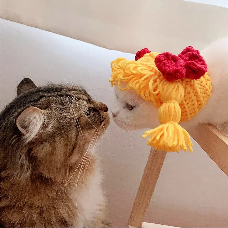 Insは新しい手かぎ針編みのかわいいコスプレ頭飾り帽子アクセサリー愛らしいかわいいペットの子犬キャップをお勧めします