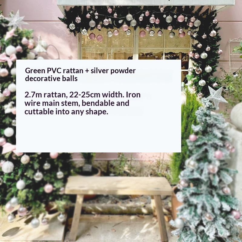 Rotin vert de 2,7 mètres + décoration boule de poudre d'argent