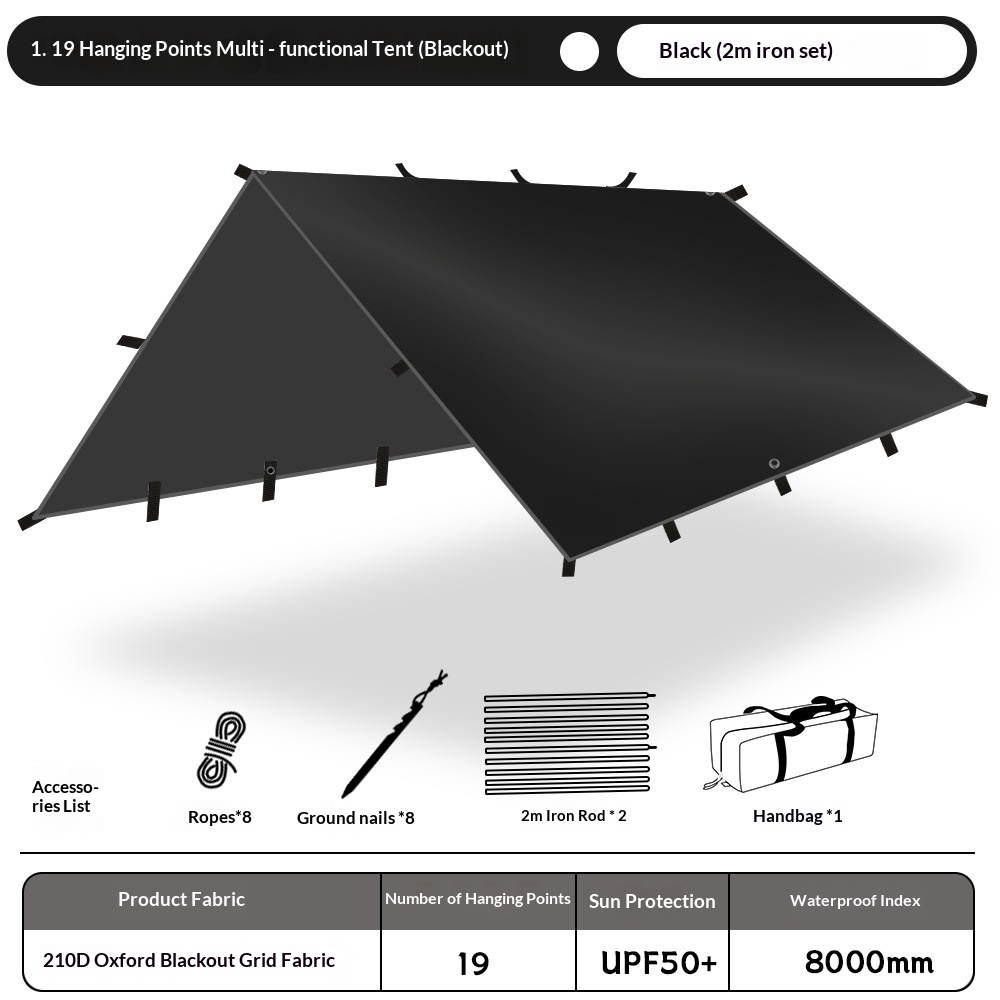 Ensemble de 2 mètres de tissu Oxford 210D noir avec mât en acier de 19 mm.