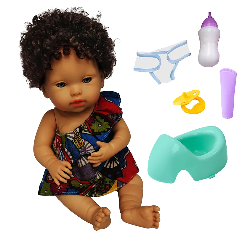 Molde de vinil de plástico para crianças, boneca personalizada com olhos, pele preta, 14 polegadas, 18 polegadas