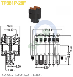 プラグインターミナルブロック16-24 AWG自動車用プラグイン3.50mm 2-18ポール300V 10Aプラグイン - Product Image 6