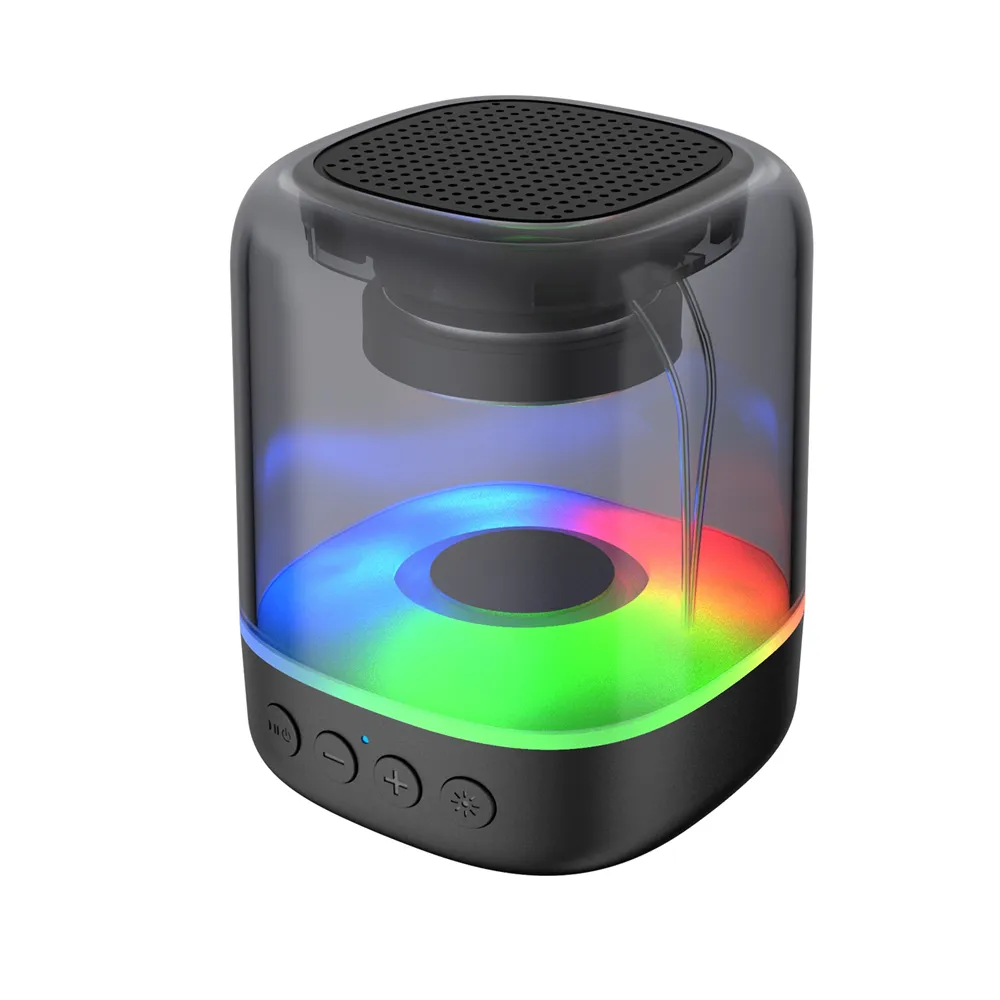 New Mini Wireless Speakers RGB Warm Night Colorful Dazzling Light FM Radio Transparent Shell Round Shaped BT Portable Speaker