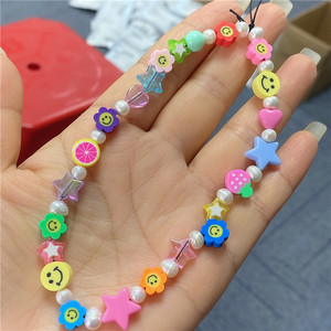 High Quality DIY Phone <strong>Chains</strong> Cute Pastel Happy Face in Various Shapes Colors Personalized Phone Charms Fashion Beaded Necklaces - Product Image 5