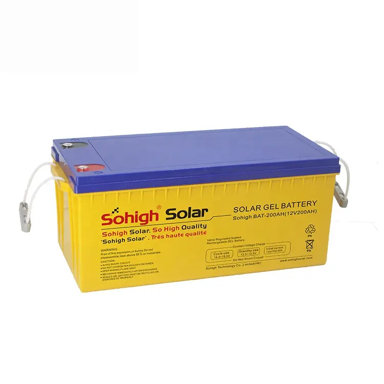 Sohigh gel Battery yellow color design deep cycle 12V200AH Top 1 quality 200 ah solar battery