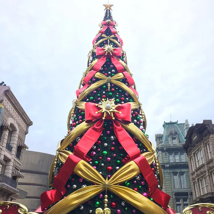 Árvore de natal artificial gigante iluminada, 30ft 40ft 50ft sprial, grande árvore de natal com luzes, fita para laço