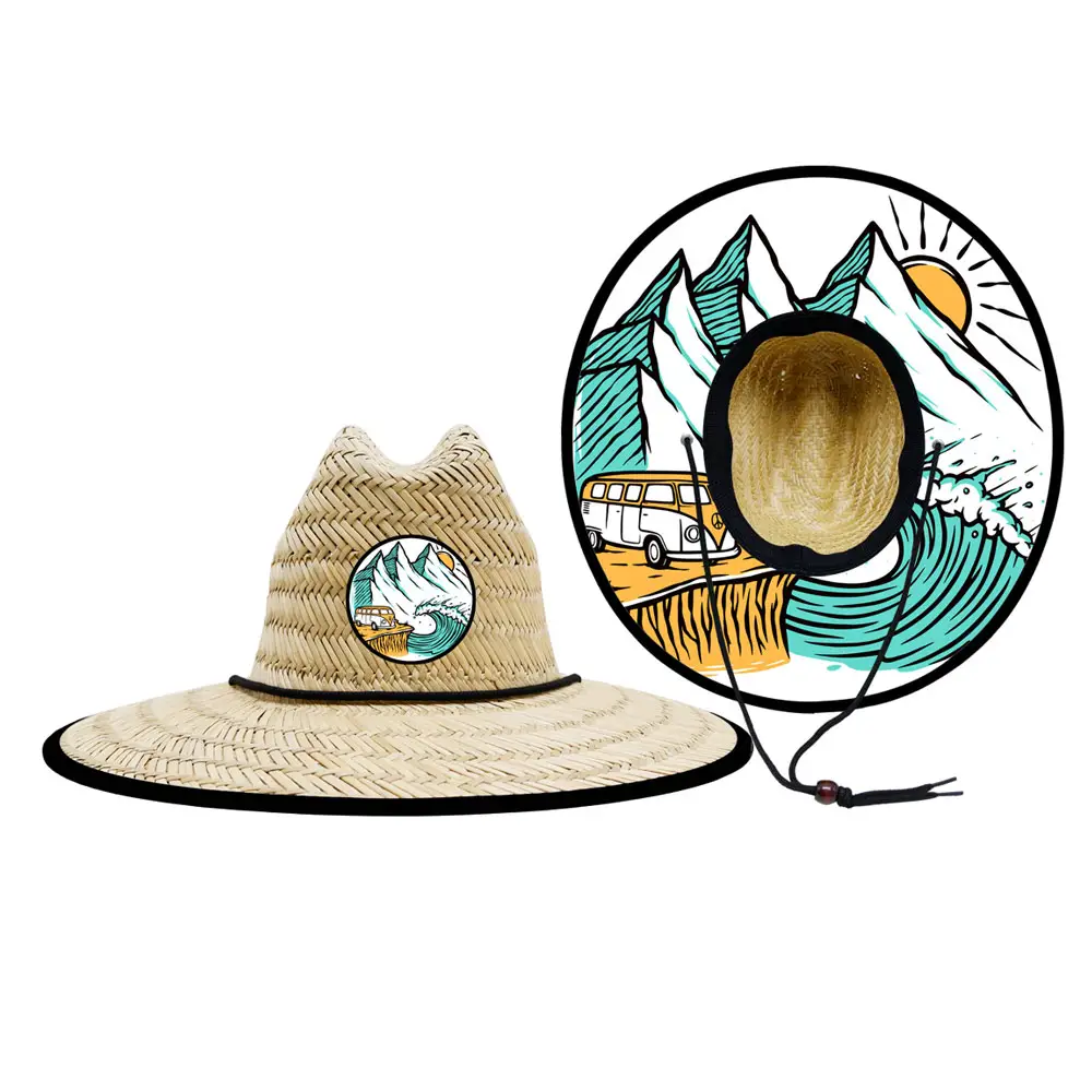 Mũ Rơm Tự Nhiên Ngoài Trời Mùa Hè Unisex Sombrero Logo Tùy Chỉnh Mũ Rơm Rộng Vành Cắm Trại Lướt Sóng Cứu Hộ