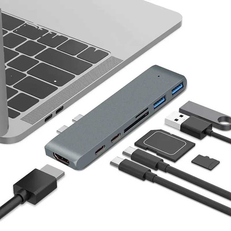 USB Type C 7 in1 USBハブUSB3.0 4K HDTVPD充電RJ45アダプター (MacBookラップトップドッキングステーション電源アダプター用)