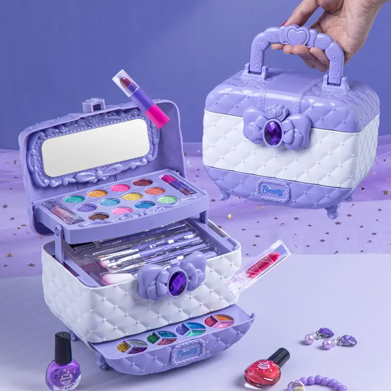 Nuovo Set di cosmetici multifunzionali giocattoli di bellezza Kit per il trucco per bambini valigia Set di giocattoli per il trucco finti per bambini di alta qualità