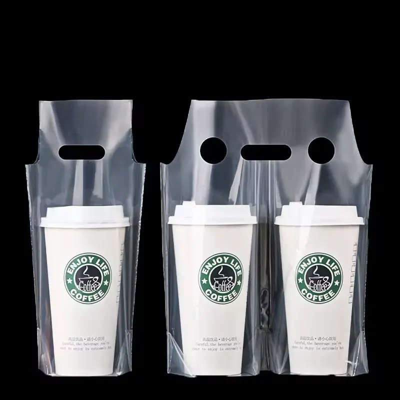 पुनर्चक्रण योग्य कस्टम दूध चाय पैकेजिंग बैग सिंगल-कप, डबल-कप डिस्पोजेबल टेकअवे पेय गाढ़ा पोर्टेबल प्लास्टिक बैग