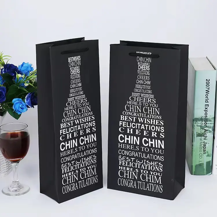 Bolsa de embalaje de vino, bolsas de papel ecológicas para botellas de vino, no tejidas, con logotipo