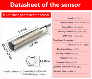 Optical Diffuse Photoelectric Proximity <strong>Sensor</strong> Infrared PNP/NPN DC 10-30V 10-30V NO/NC Optical <strong>Sensors</strong> - Product Image 4