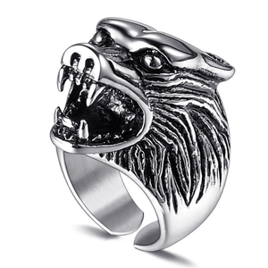 Fashion Domineering <strong>Wolf</strong> Head Ring Personality Retro Ice Field <strong>Wolf</strong> Casting Alloy Opening Adjustable Ring - Product Image 6