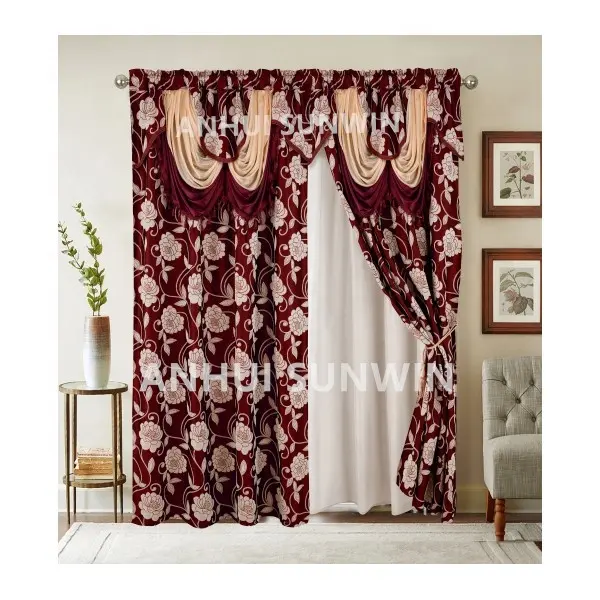 New hot ready geometric Europe valance design curtains for living room rod pocket jacquard window curtain factory