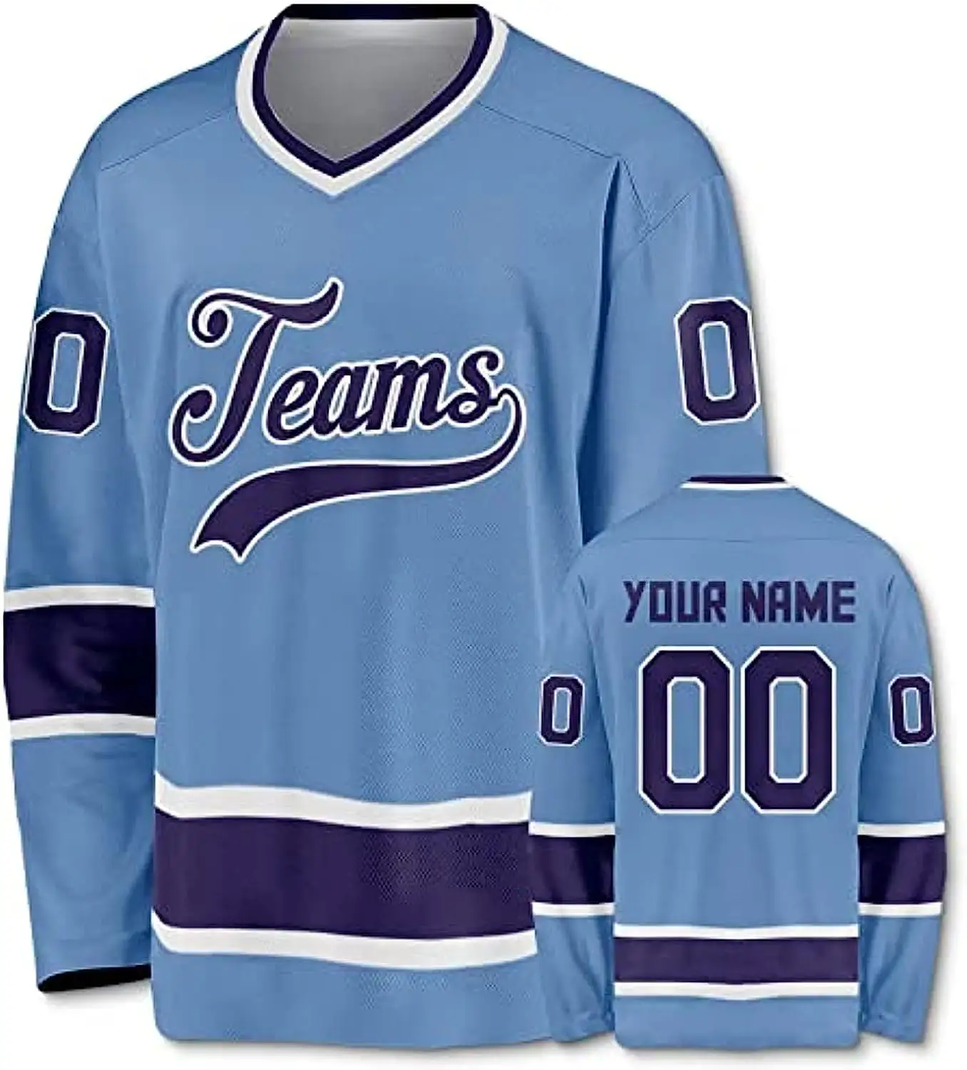 2023 Stitched Sports Ice Hockey Jerseys Blue Applique Embroidered Ice Hockey Uniform