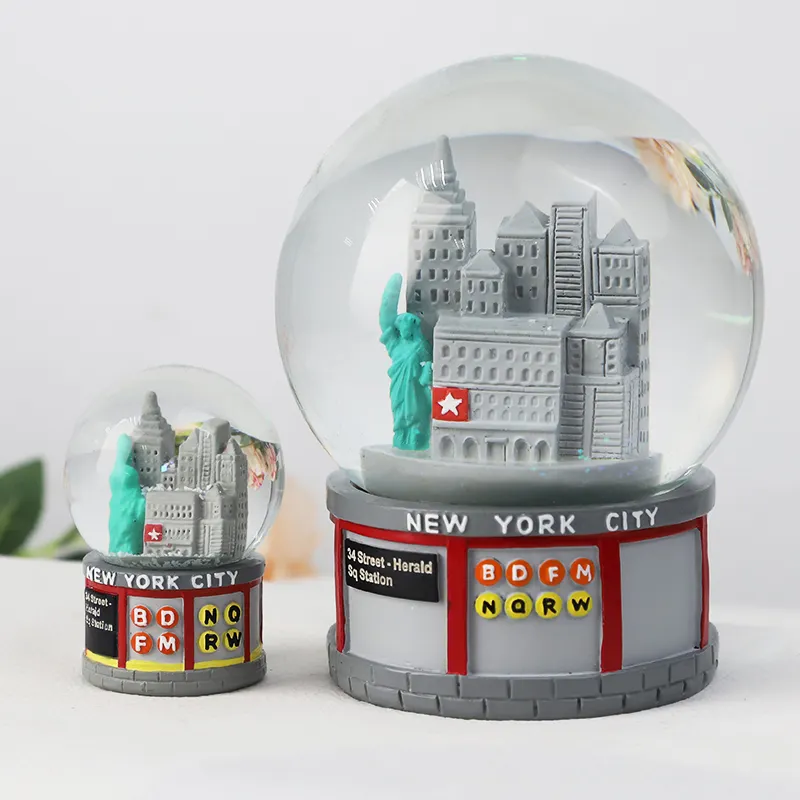Redeco-globo de agua de cristal personalizado, ornamento artesanal de resina para regalos, decoraciones para el hogar