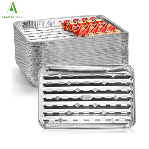 Thực Phẩm Cấp Hình Chữ Nhật Nướng Toppers Với Lỗ Dùng Một Lần Nướng Thịt Nướng Nhôm Chảo BBQ Nhỏ Giọt <span class=keywords><strong>Pan</strong></span> - Product Image 2