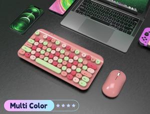 Retro Punk Round Kecap <strong>Wireless</strong> Keyboard and <strong>Mouse</strong> <strong>Combos</strong> Slient Chocolate Thin Keyboard Set USB Interface New Projected Style - Product Image 2