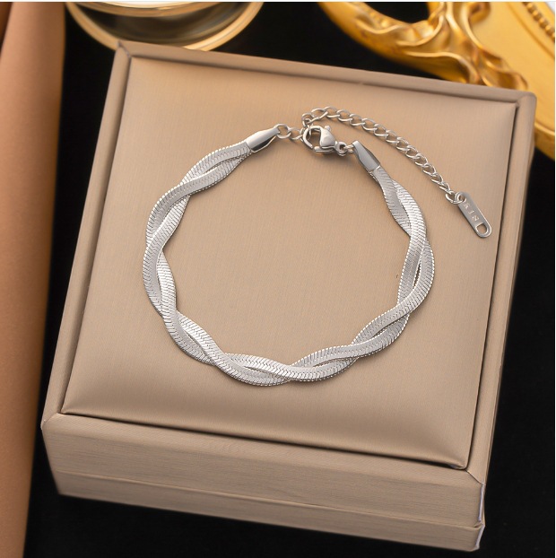 Bracelet double maille couleur acier