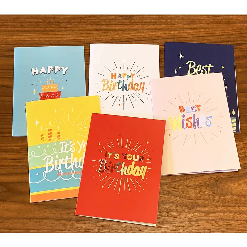 Impresión hecha a mano divertidas tarjetas de cumpleaños únicas en blanco con saludos en el interior Tarjeta de felicitación de feliz cumpleaños con sobres
