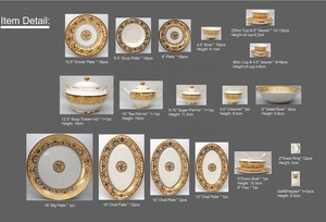 Bộ Đồ Ăn Bằng Sứ 12 Người Ukraina, Bộ Đồ Ăn Sang Trọng Bằng Vàng Và Vàng, Chạm Nổi 143 Món, Dùng Cho Bữa Tối - Product Image 6