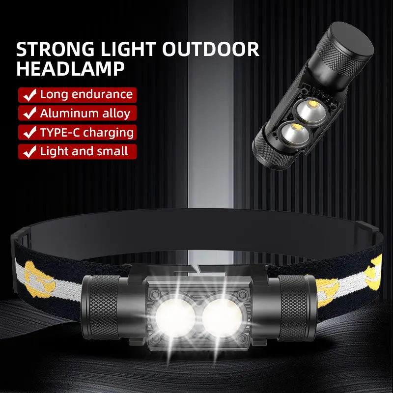 Factory Wholesale Most Powerful Rechargeable LED Headlamp Waterproof Running Headlamp  Type-C Headlamp Rechargeable
