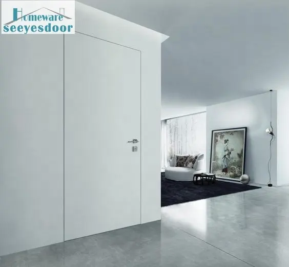 Seeyesdoor-puerta invisible de madera con bisagra oculta, marco de aluminio moderno, color blanco, wpc