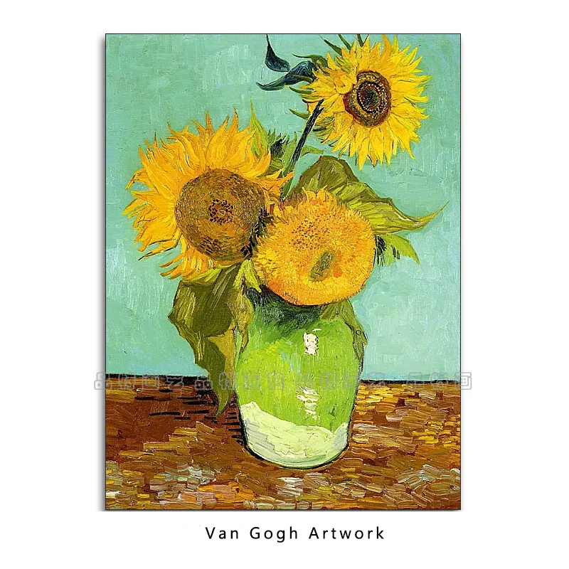 3D de calidad de impresión de pintado a mano puro famoso lienzo arte Van Gogh Ttwelve girasoles pintura de aceite