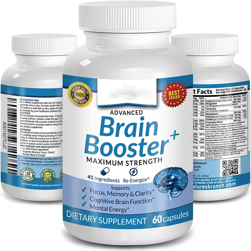 Private Label migliora la funzione cognitiva 60 capsule Vegan Nootropics capsule Premium Nootropic Brain Supplement
