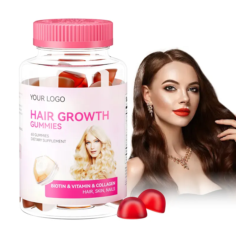 Doğal sağlık şeker ayı saç tırnak cilt büyüme Vitamin Gummies özel etiket Vegan saç büyüme Gummies