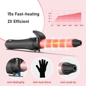 1 Inch Ceramic Automatic Curling Iron with LCD Temperature Display New Version <strong>Rotating</strong> PTC Heater Electric Source for <strong>Waves</strong> - Product Image 6
