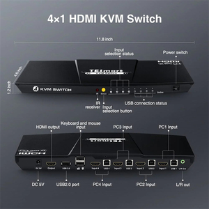 TESmart HDMI <strong>KVM</strong> <strong>Switch</strong> 4 Port 4K@60Hz Support <strong>1</strong> Monitor 4 Computers EDID Emulators L/R Hotkey Remote Controller <strong>KVM</strong>