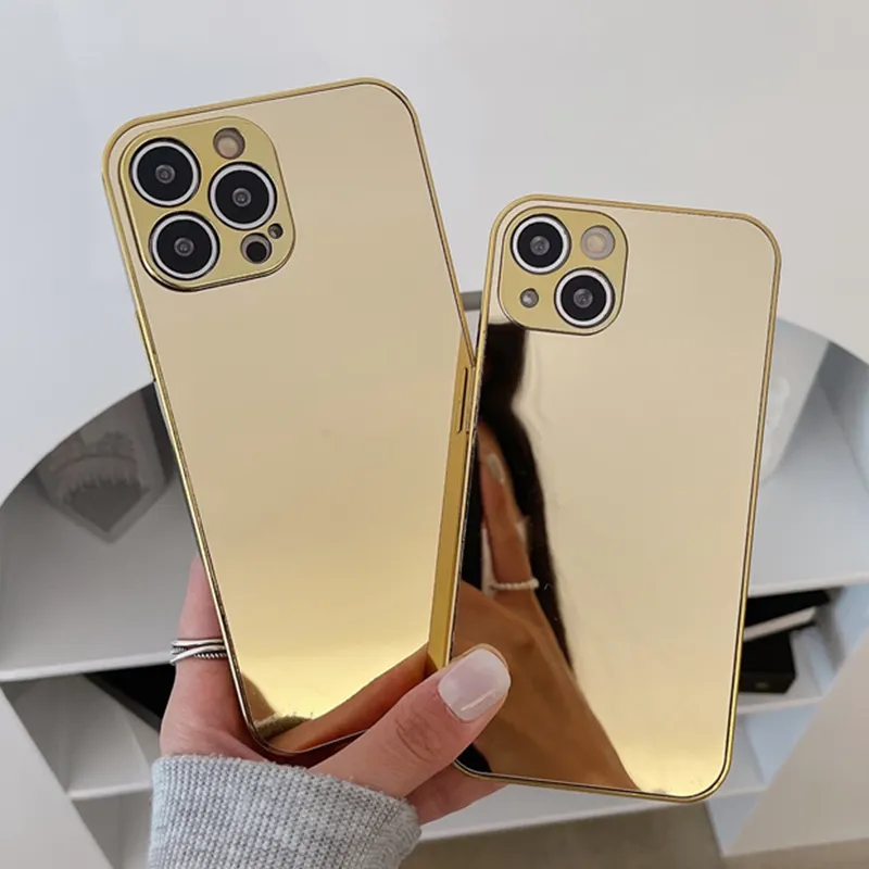 Coque intégrale en pc avec verre trempé pour iphone 14 pro max, étui en or 24k